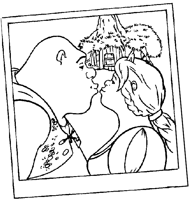 coloriage l ogre shrek et la princesse fiona s embrassent